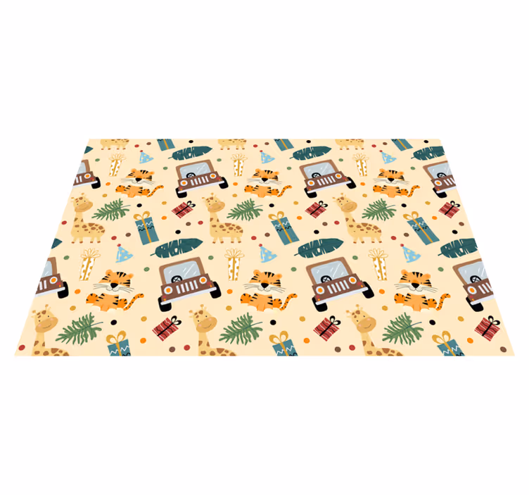 Vinyl teppich tiere safari tiere mit auto - TenStickers