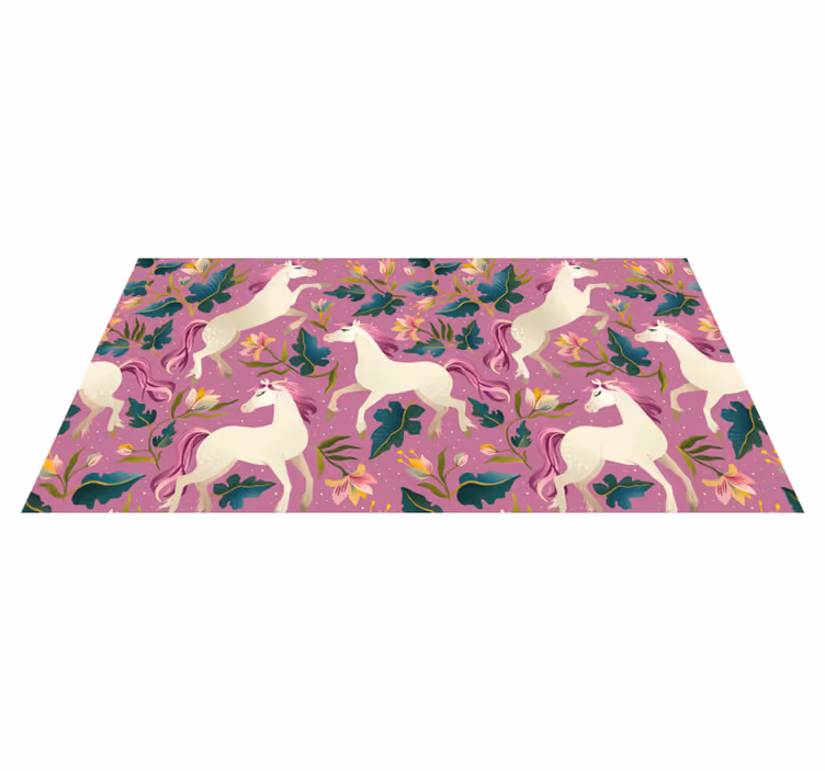 Vinyl teppich tiere mit pinkem blumenpferdedesign - TenStickers