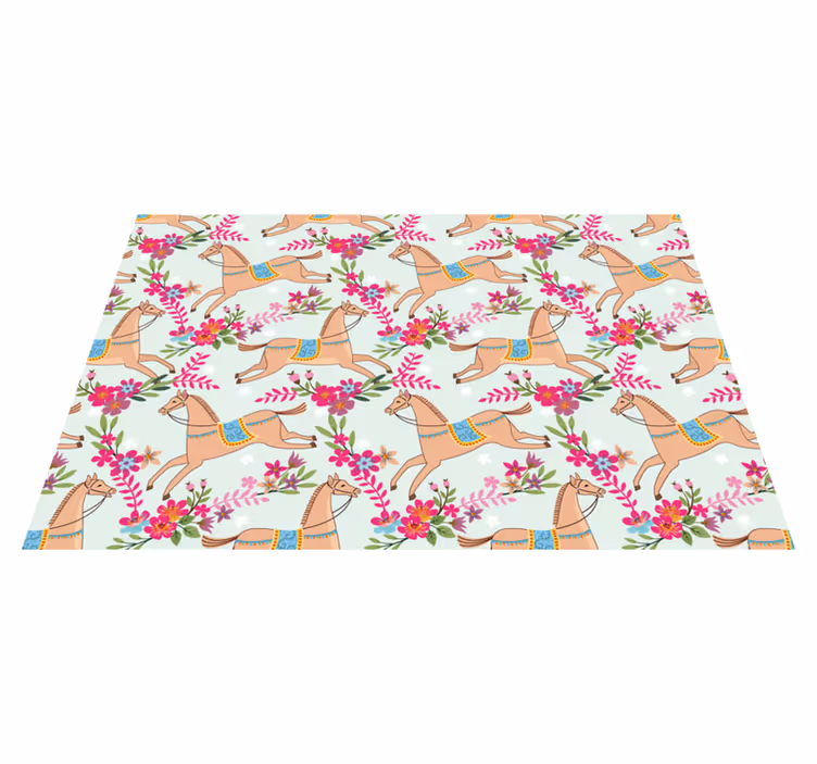 Vinyl teppich tiere mit pferdemuster in rosa blumen - TenStickers