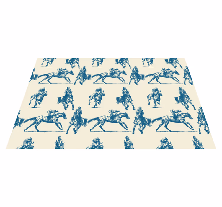 Vinyl teppich tiere in blau und beige mit pferdemuster - TenStickers