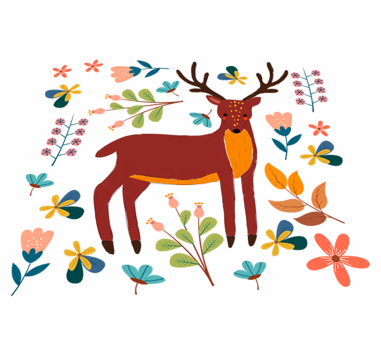 Vinyl teppich tiere mit verspielter hirschillustration - TenStickers