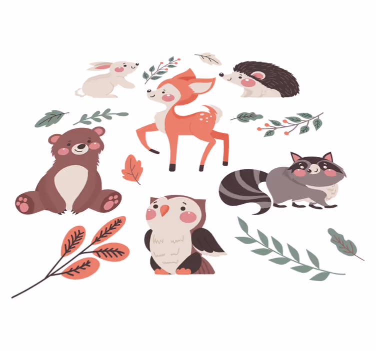 Vinyl teppich tiere verspielte tierbegleiter - TenStickers
