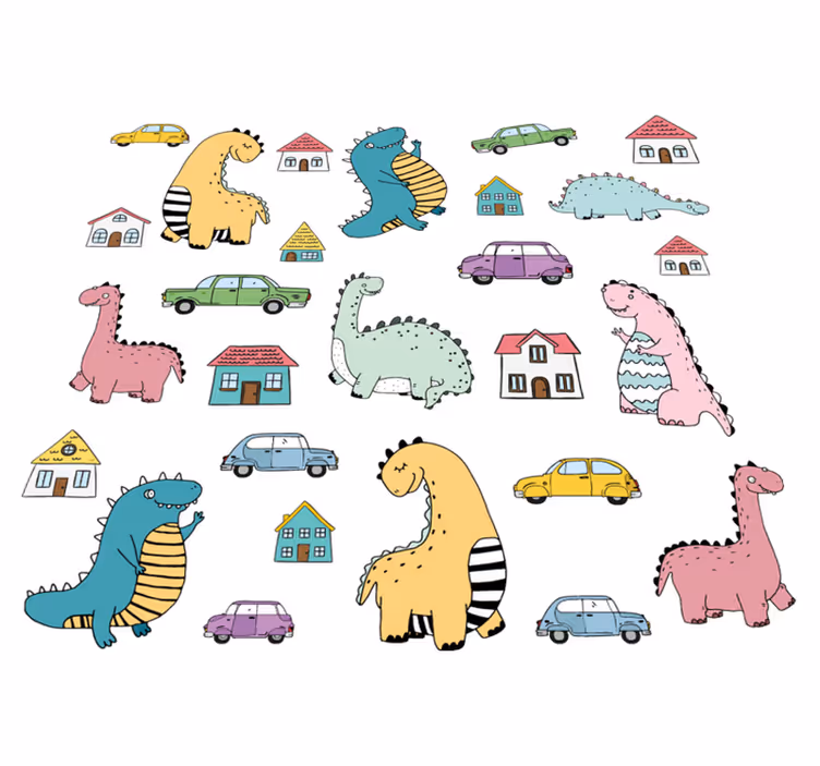 Vinyl teppich tiere mit bunten dinosaurierfiguren - TenStickers