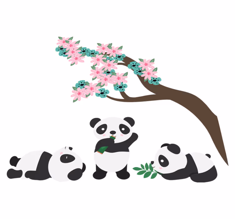 Vinyl teppich tiere verspielter panda clan - TenStickers