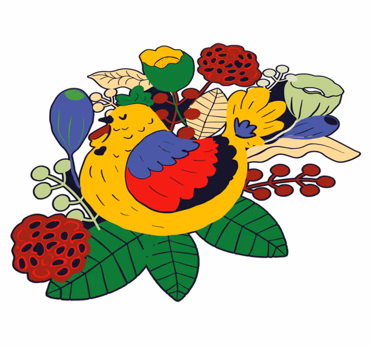 Vinyl teppich tiere bunte vögel mit blumen - TenStickers