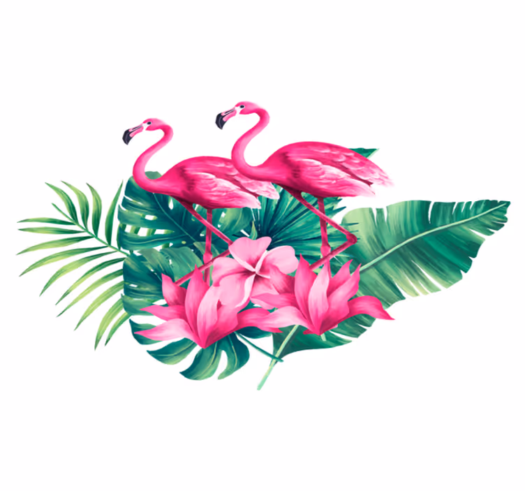 Vinyl teppich tiere flamingos und blätter - TenStickers