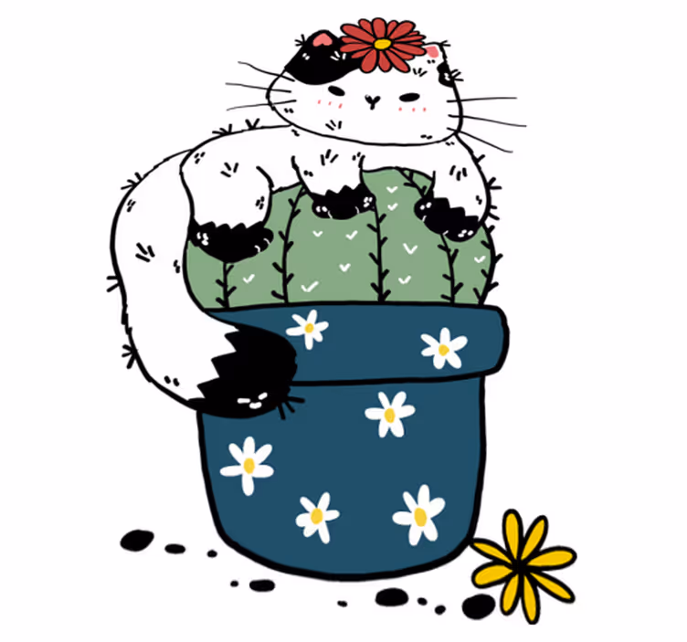 Vinyl teppich tiere verspielte katze kaktus - TenStickers