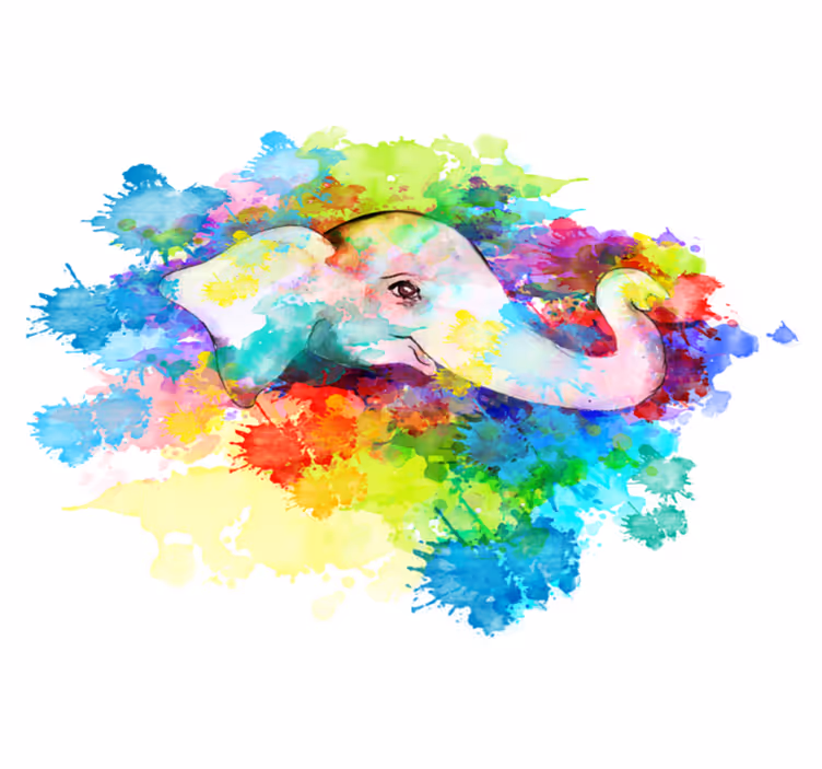 Vinyl teppich tiere bunter elefantensplash - TenStickers