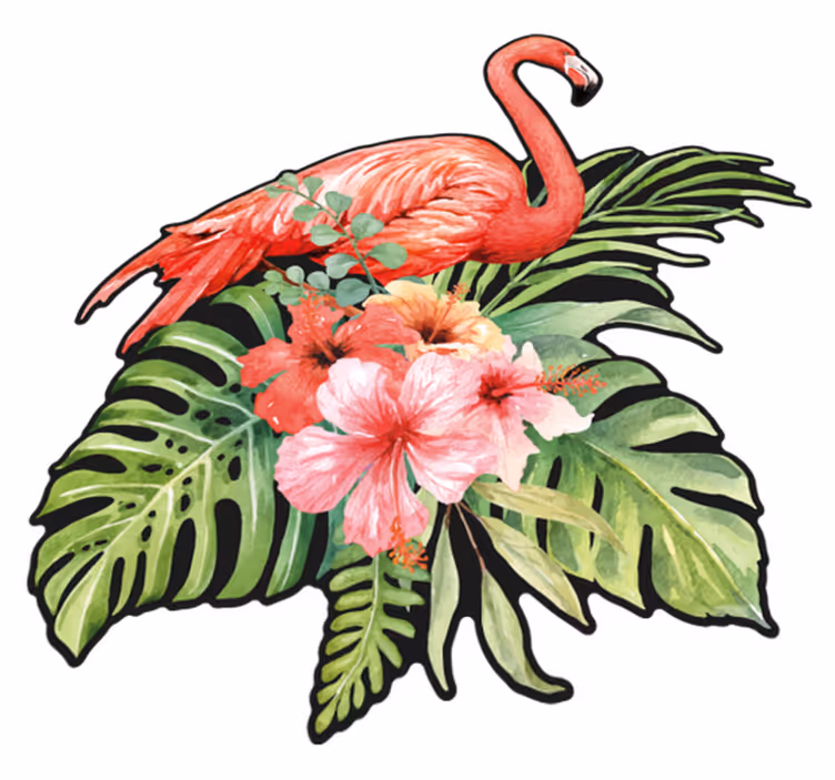 Vinyl teppich tiere flamingo mit blumen - TenStickers