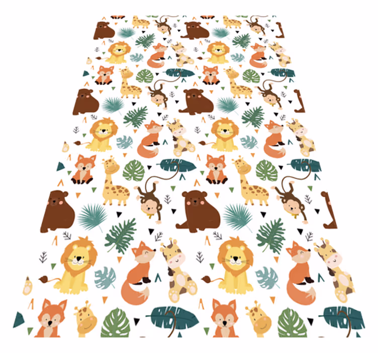 Vinyl teppich tiere mit niedlichen wildtieren und blättern - TenStickers