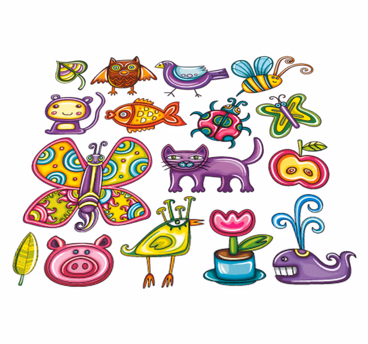 Vinyl teppich tiere im bunten stil - TenStickers