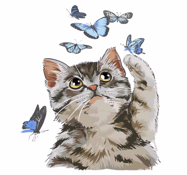 Vinyl teppich tiere katze mit blauen schmetterlingen - TenStickers