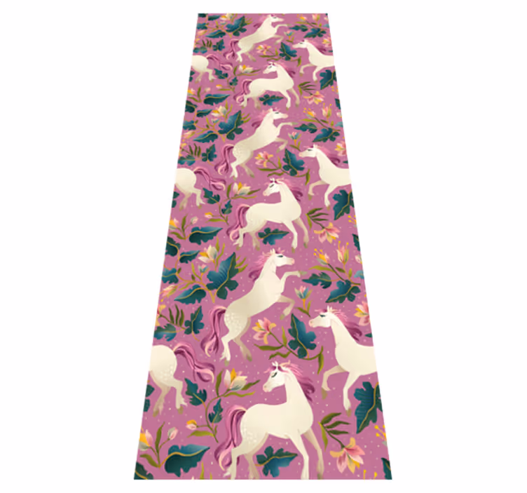 Vinyl teppich tiere im pinken blumenpferde-design - TenStickers