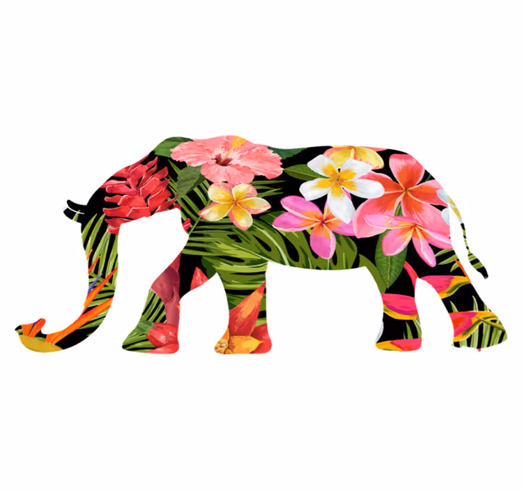 Vinyl teppich tiere mit floraler elefanten-silhouette - TenStickers