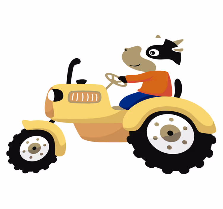 Vinyl teppich tiere kuh auf traktor - TenStickers