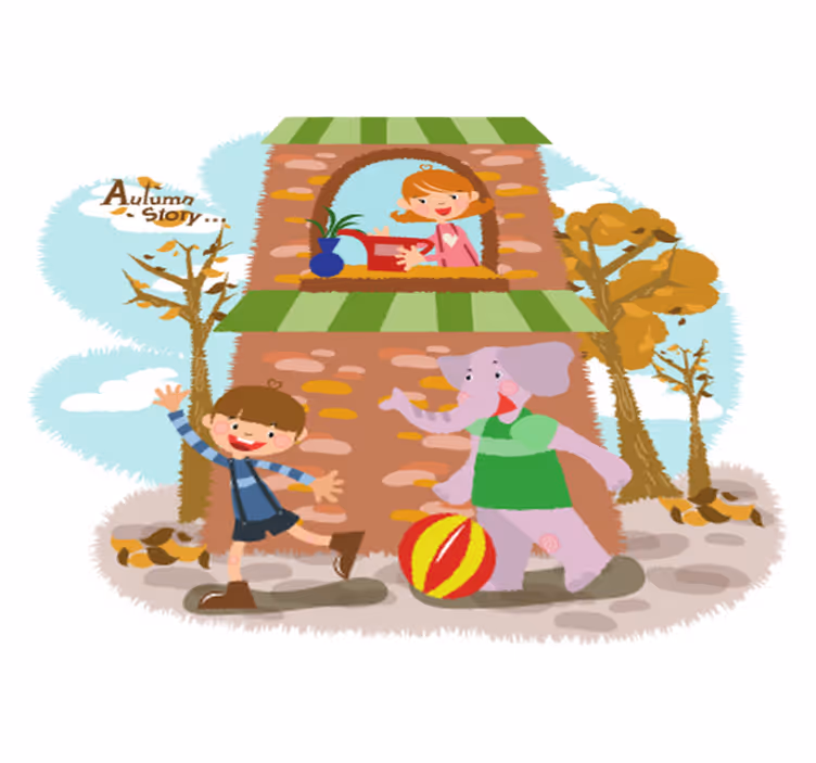 Vinyl teppich tiere elefant und spielende kinder - TenStickers