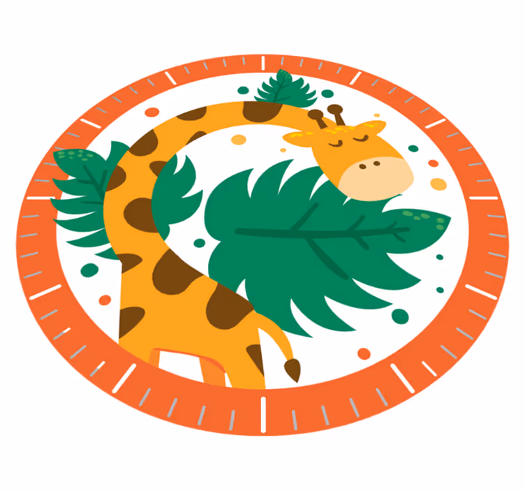 Vinyl teppich tiere und wanduhr mit giraffe - TenStickers