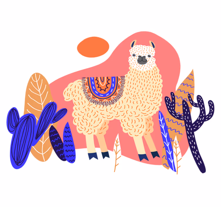 Vinyl teppich tiere peruanische lamas und kakteen - TenStickers