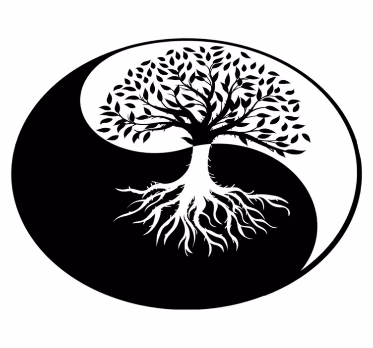 Vinyl teppich blumen lebensbaum yin und yang - TenStickers