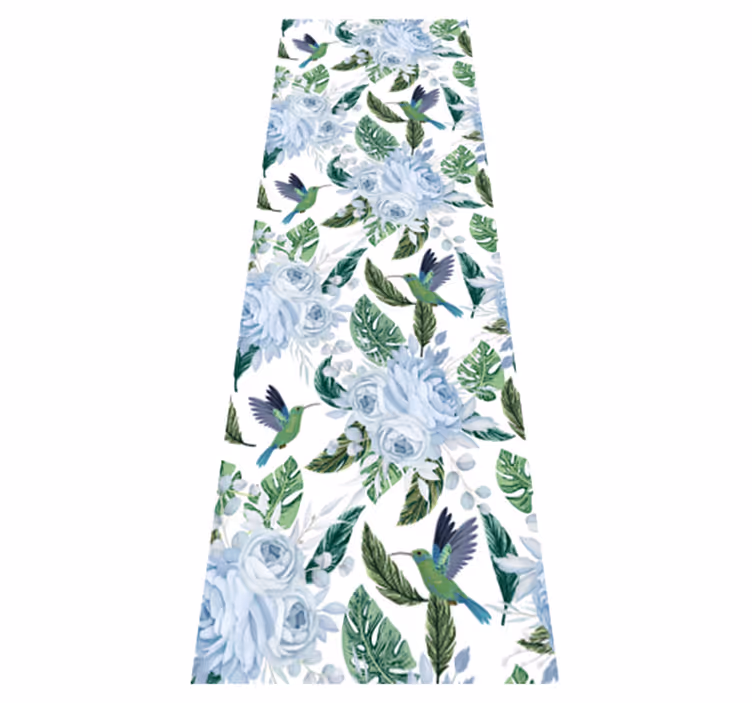 Vinyl teppich blumen mit blauen gartenblumen und vögeln - TenStickers