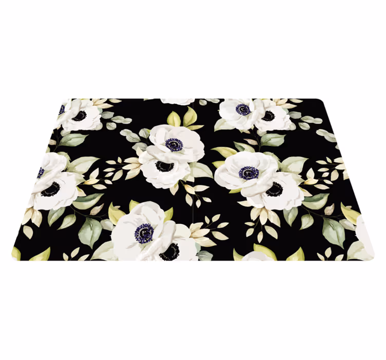Vinyl teppich blumen im eleganten schwarz - TenStickers