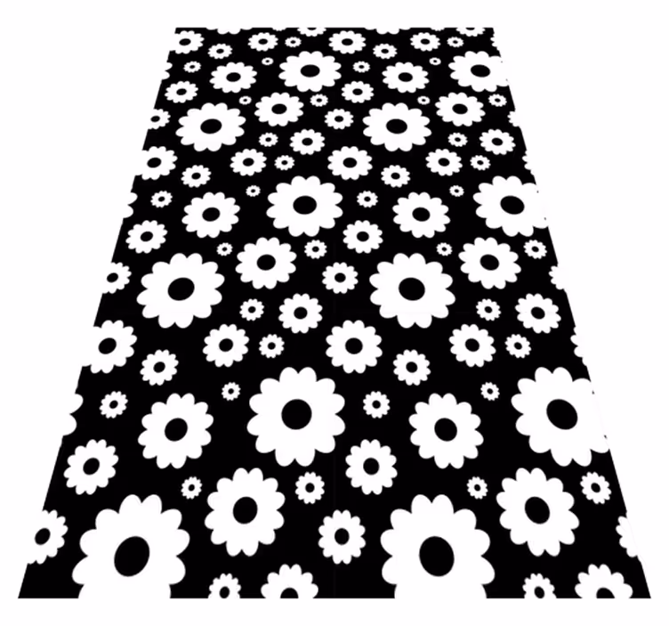 Vinyl teppich blumen in schwarzweiß mit gänseblümchen - TenStickers