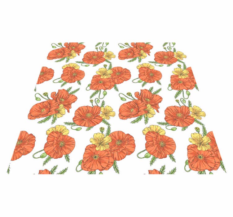 Vinyl teppich blumen mohnblumen auf weißem hintergrund - TenStickers