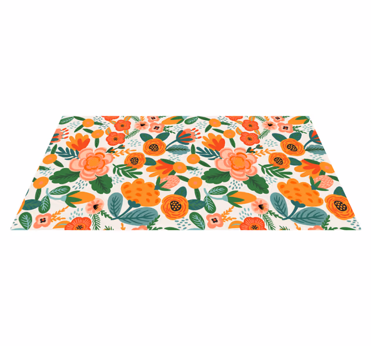 Vinyl teppich blumen im rot-orangefarbenen folk-stil - TenStickers