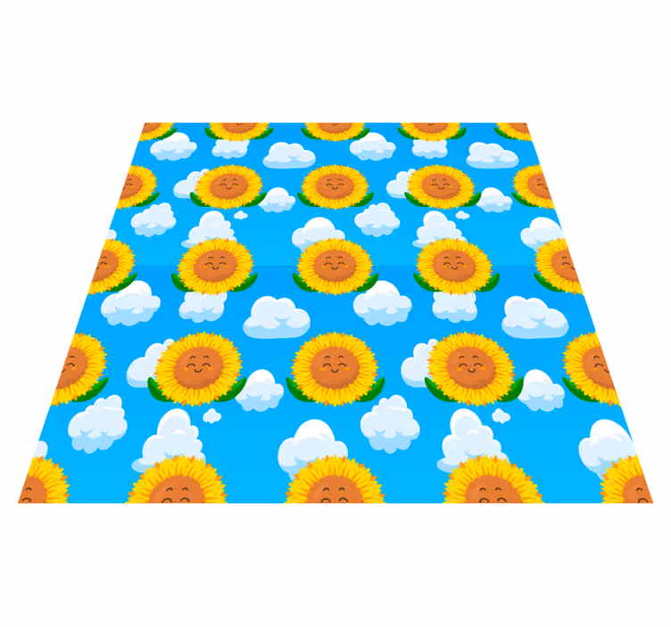 Vinyl teppich blumen mit lustigem gelben lächelblumen - TenStickers
