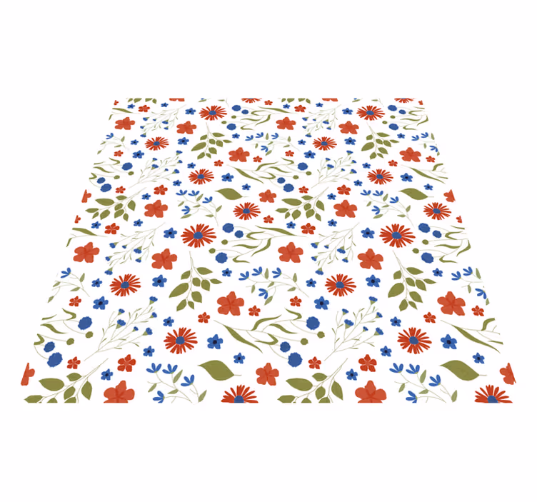Vinyl teppich blumen in blau und rot gartenmuster - TenStickers