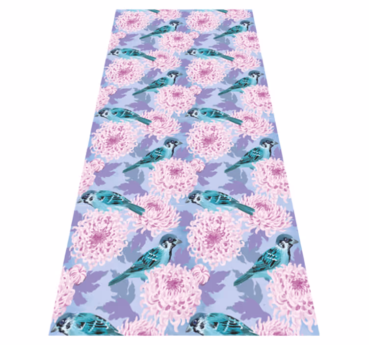 Vinyl teppich blumen mit rosa gartenblumen und vögeln - TenStickers
