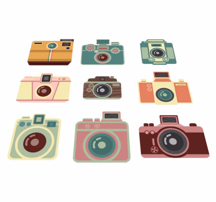 Vinyl teppich esszimmer mit vintage kameras - TenStickers