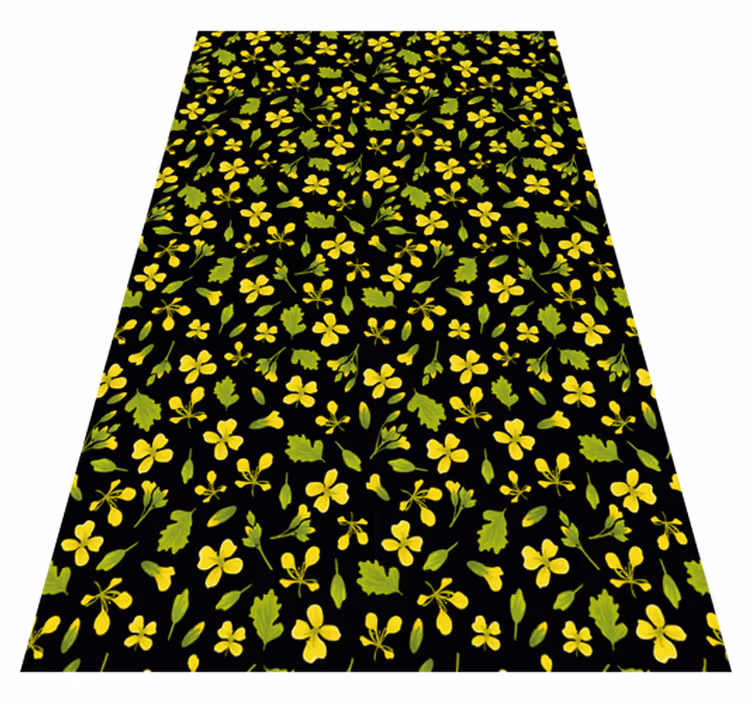 Vinyl teppich blumen auf schwarzem hintergrund mit gelb - TenStickers