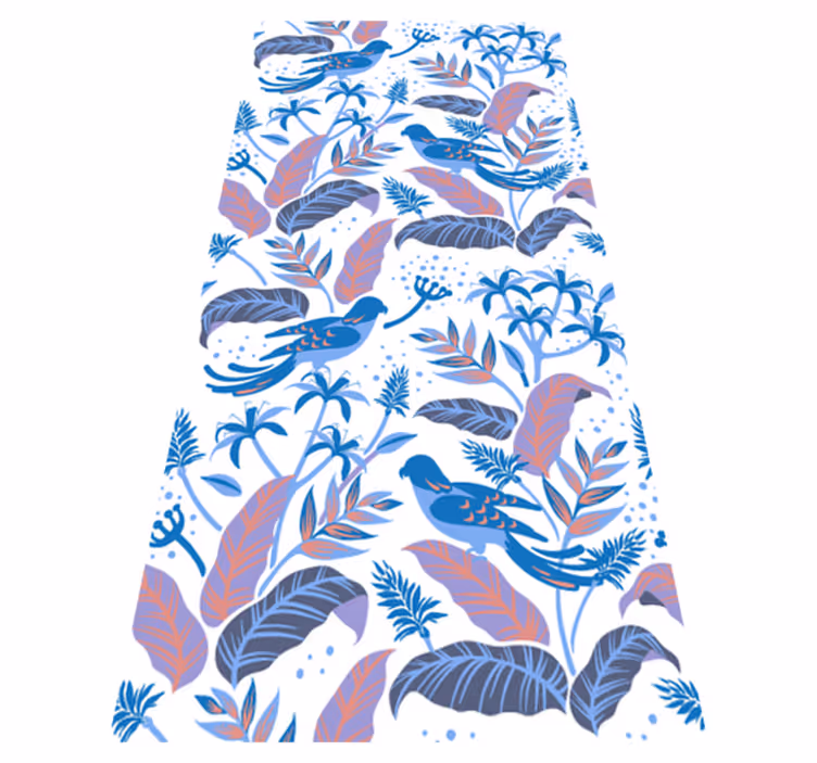 Vinyl teppich blumen mit blauen und rosa vögeln - TenStickers