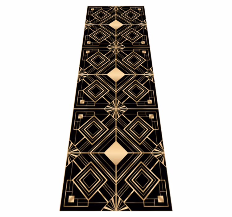 Vinyl teppich geometrisch modernes kunstmuster schwarz gold - TenStickers