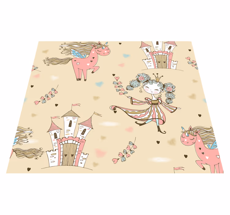 Vinyl teppich schlafzimmer einhorn schloss und prinzessin - TenStickers