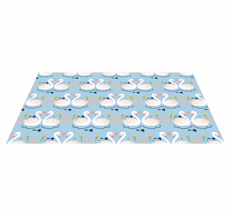 Vinyl teppich blumen schwäne im liebesmuster auf blau - TenStickers