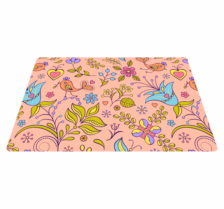 Vinyl teppich blumen mit flora-muster und vögeln - TenStickers