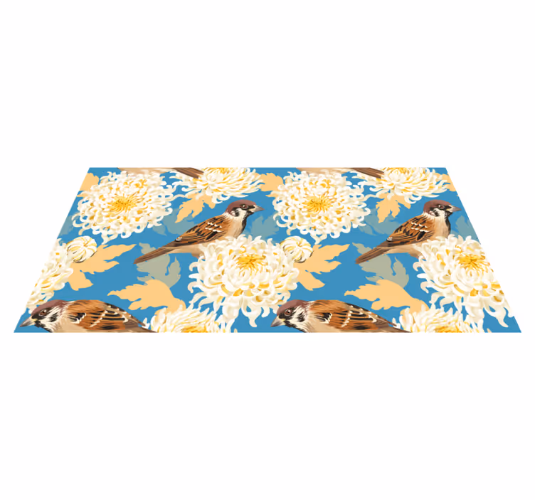Vinyl teppich blumen aquarell vögel und blätter muster - TenStickers