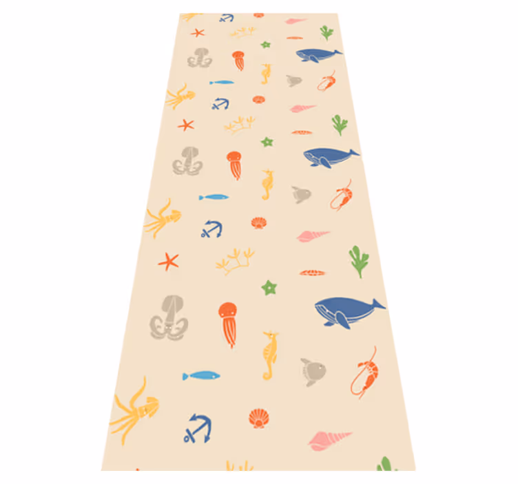 Vinyl teppich schlafzimmer mit meeresbewohnern auf beige - TenStickers