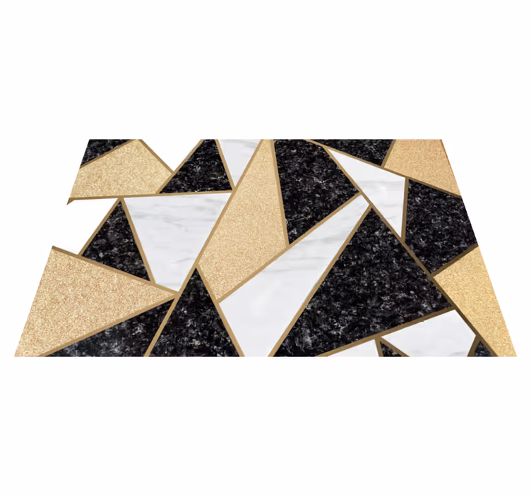 Vinyl teppich geometrisch marmor schwarz weiß fliesen - TenStickers