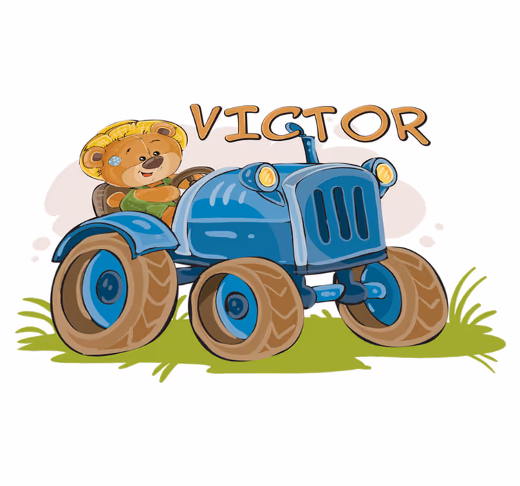 Vinyl teppich kinderzimmer personalisierbarer traktor - TenStickers