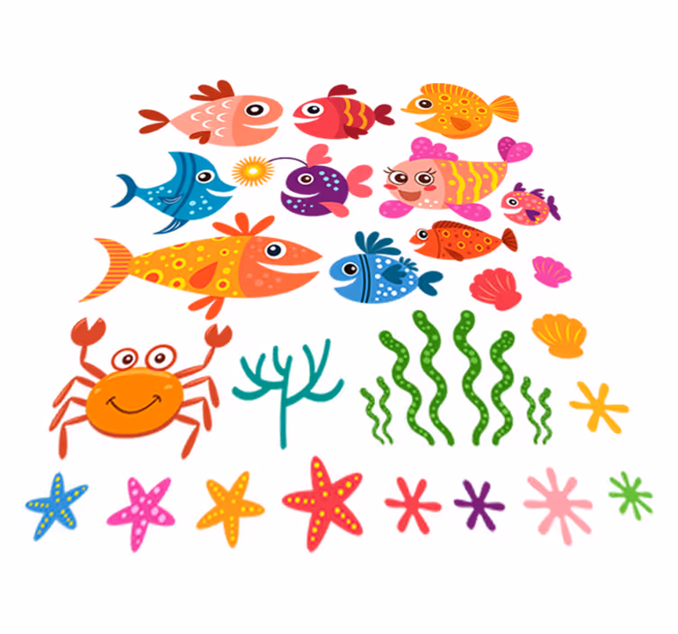 Vinyl teppich kinderzimmer mit bunten babyfischen - TenStickers