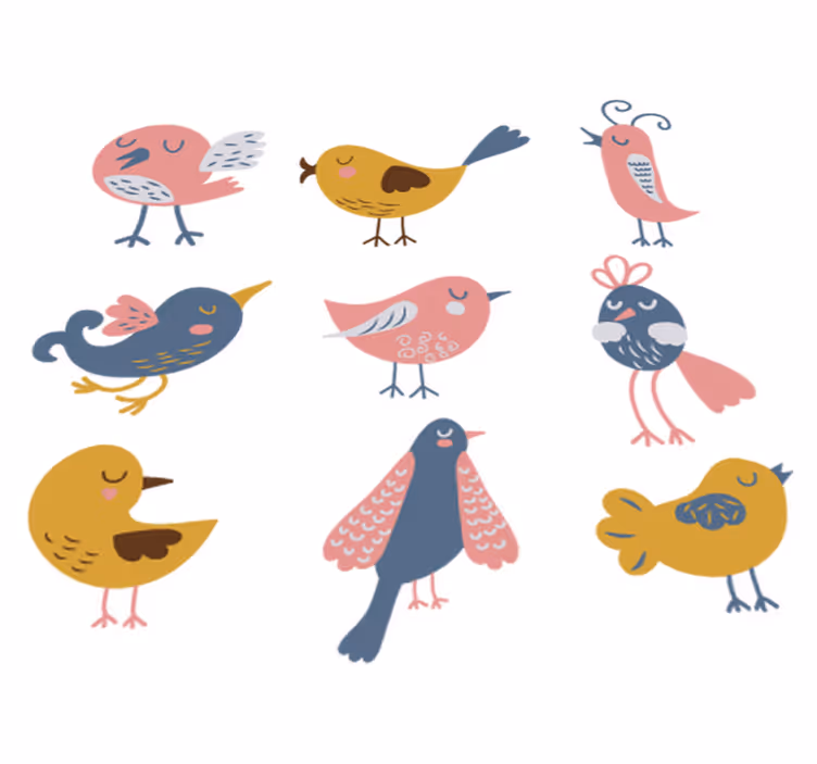 Vinyl teppich kinderzimmer mit neun vogelstickern - TenStickers