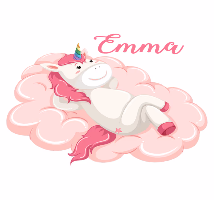 Vinyl teppich kinderzimmer einhorn auf wolke mit namen - TenStickers