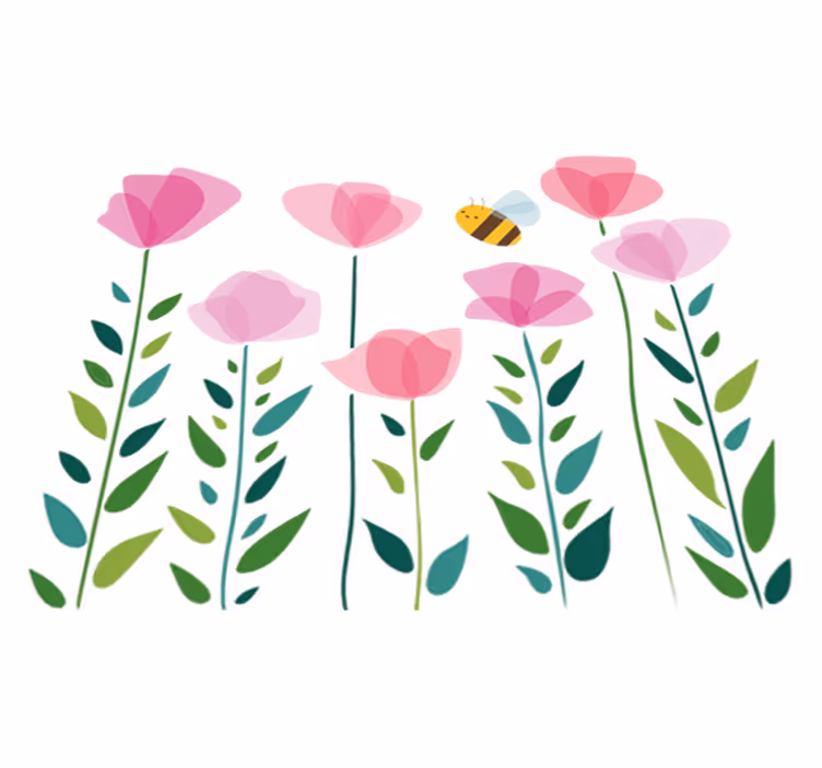 Vinyl teppich kinderzimmer mit pinken blumen und biene - TenStickers