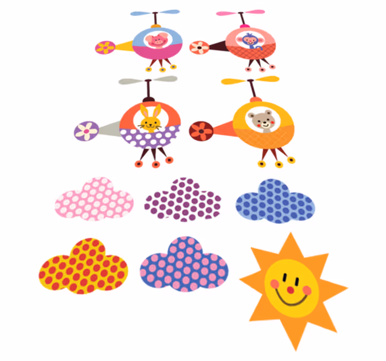Vinyl teppich kinderzimmer mit tiermotiven hubschrauber - TenStickers