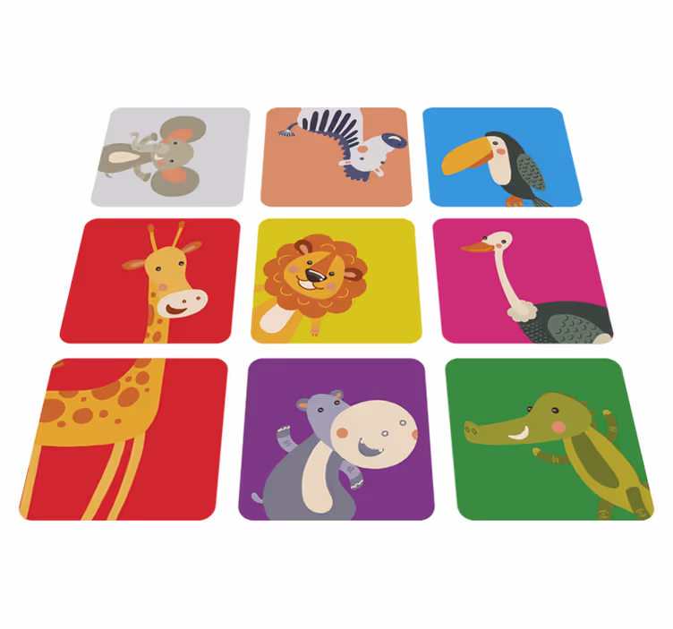 Vinyl teppich kinderzimmer bunte fliesen mit tieren - TenStickers