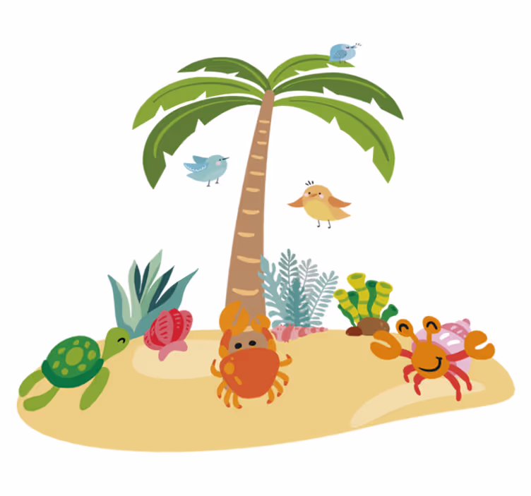 Vinyl teppich kinderzimmer palmen und meerestiere - TenStickers