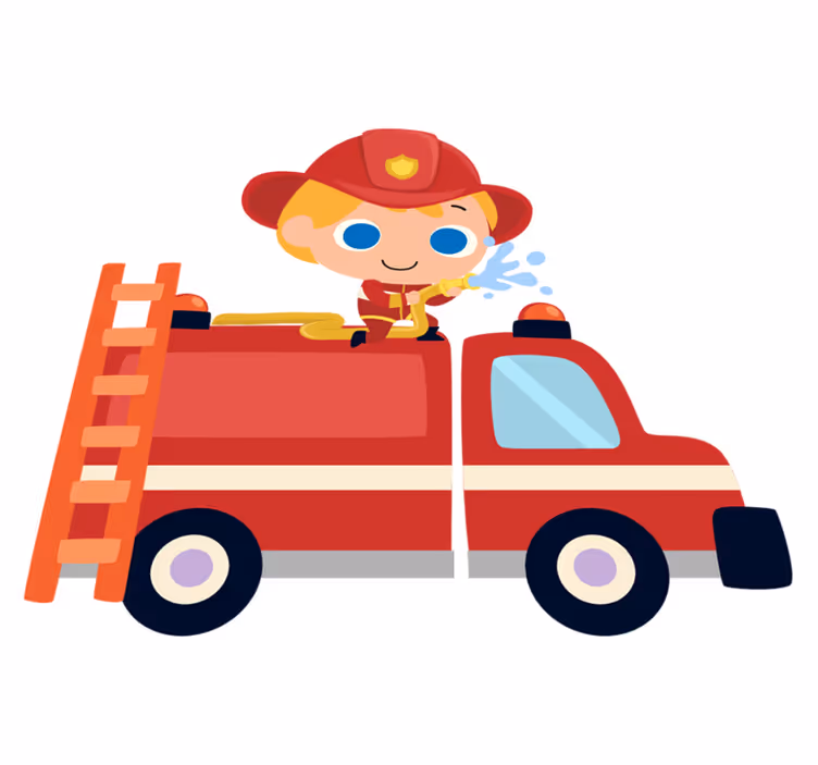 Vinyl teppich kinderzimmer feuerwehrmann mit rotem auto - TenStickers
